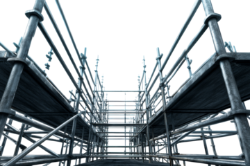 Skyward scaffolding structure on a transparent background