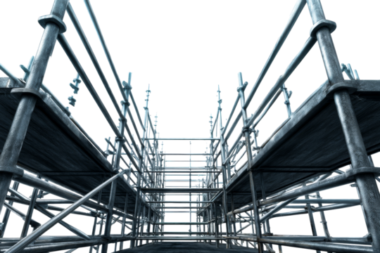 Skyward scaffolding structure on a transparent background