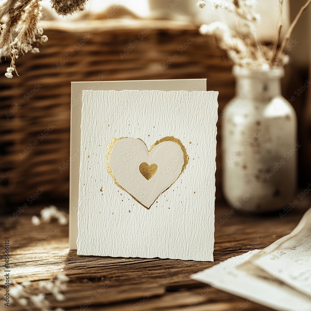 Poster greeting card with floral background and a central heart shape featuring blank space for personalize
