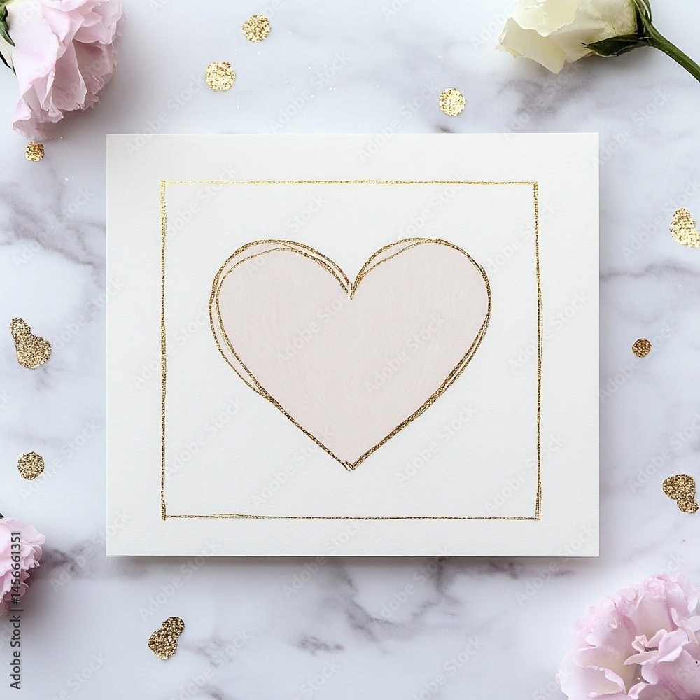Poster greeting card with floral background and a central heart shape featuring blank space for personalize