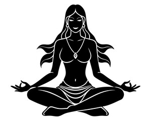 Boho woman in lotus pose silhouette