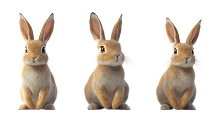 Fototapeta premium Set of Three Goebel Rabbits Against Transparent Background
