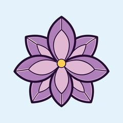 Beautiful Purple Flower with Eight Petals and Yellow Center Simple Line Art Design