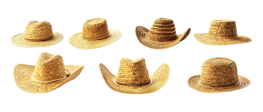 Collection Pack of Miniature Cowboy Hats Leopard Print Hat Images set against transparent background