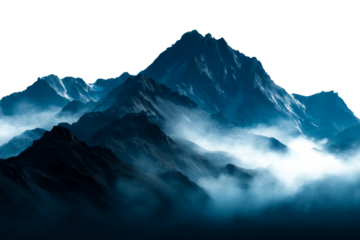 Majestic mountain range with misty valleys at twilight hours
