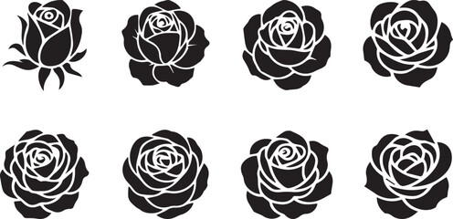 rose silhouette vector, black rose clipart, floral rose shadow, rose outline icon