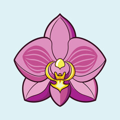 Beautiful Pink Orchid Flower with Golden Center Detailed Illustration