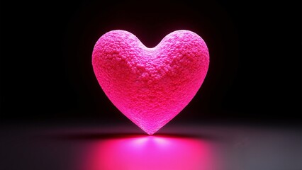 Obraz premium A pink heart shaped object is lit up in the dark.