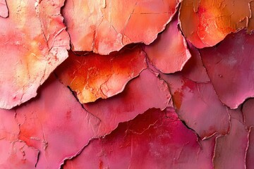 Fototapeta premium Abstract art with layered, broken, pink and orange shapes.