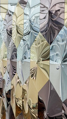 Abstract geometric reflection art with hexagonal pattern in soft pastel colors showcasing a unique...