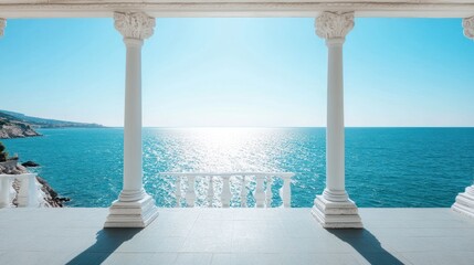 Coastal colonnade overlooking tranquil ocean