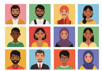 Vibrant flat vector illustration showcasing a diverse group of people from around the world. Colorful portraits representing global unity and cultural richness