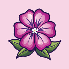 Vibrant Purple Flower with Lush Green Leaves Botanical Illustration