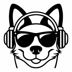 Cool Dog with Headphones and Sunglasses Minimalist Vector Illustration Design.