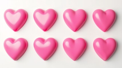 A group of pink hearts on a white surface.