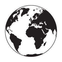 World map globe or planet earth world map flat icon for apps and websites Vector Black silhouettes. with white background