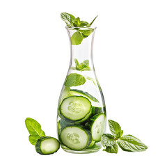 Cucumber Basil and Mint in a Glass Carafe Isolated on Transparent Background