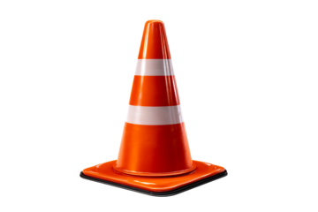 Orange traffic cone on transparent background for safety marking