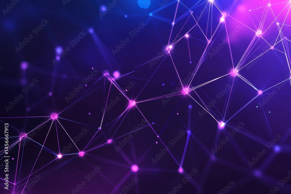 Poster Abstract Plexus Network Connection Background with Glowing Nodes and Lines in Purple and Blue Tones Technology and Science Concept