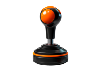 Classic arcade joystick with vibrant orange accents