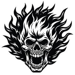 Flaming Skull Illustration – Horror Fire Skull Art for Tattoo & Design