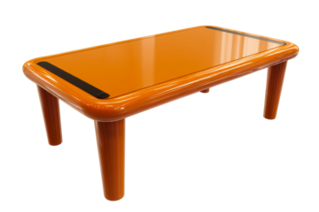 Bright orange coffee table with smooth surface and rounded edges