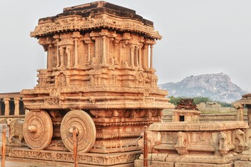 Achyutaraya Temple Stone Chariot at UNESCO World Heritage Site in Hampi Karnataka