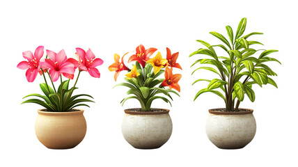Fototapeta premium Set of Three Potted Plants Against Transparent Background