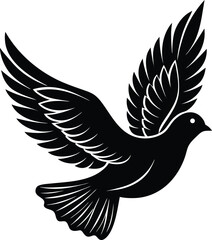 Flying Dove Silhouette – Peaceful Black Bird Vector Icon