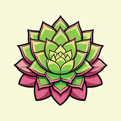 Vibrant Green and Pink Succulent Plant Illustration Artistic Botanical Design