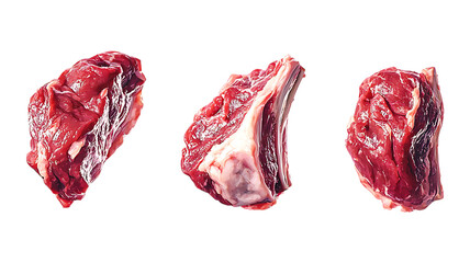 Obraz premium Set of Three Pieces of Raw Pork Shoulder Meat Against Transparent Background