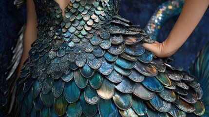Close-up of a shimmering mermaid tail dress