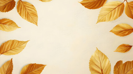 Golden Autumn Leaves On Light Beige Background