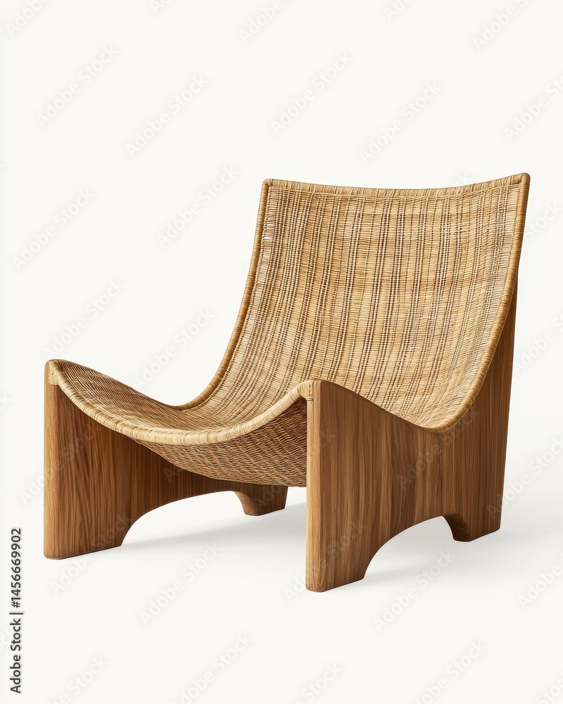 Aufkleber studio shot of a modern wicker chair with wooden frame on white background in minimalist style showc