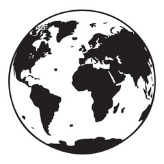 World map globe or planet earth world map flat icon for apps and websites Vector Black silhouettes. with white background