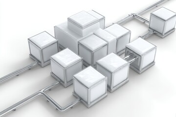 Obraz premium High-detail 3D visualization of a modular rainwater collection network for suburban rooftops.