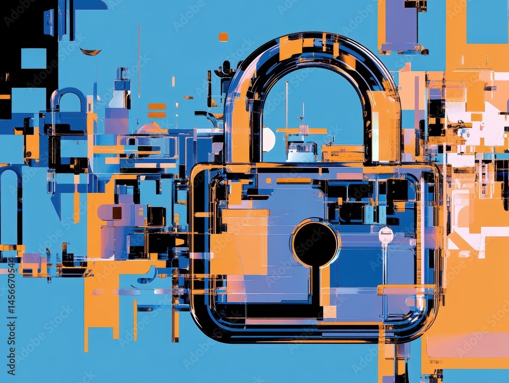 Poster abstract padlock security illustration digital art style close up concept of data protection cyber s