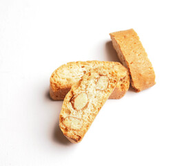 Tasty cantuccini on a white background, traditional Italian snacks