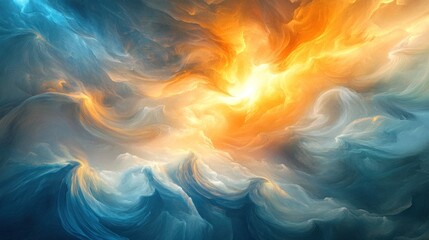 Abstract swirling clouds of vibrant colors,  a dynamic cosmic scene