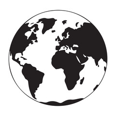 World map globe or planet earth world map flat icon for apps and websites Vector Black silhouettes. with white background
