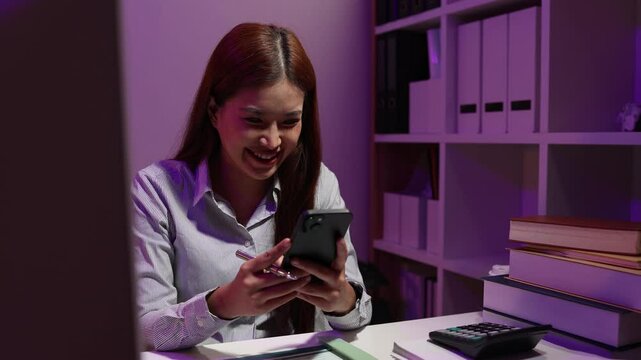 a businesswoman works late into the night because she has to deal with important contract documents that ned to be presented tomorrow, one of the employees worked overtime