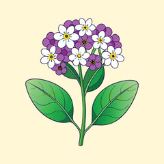 Illustration of a Lovely Bunch of Purple and White Flowers with Green Leaves