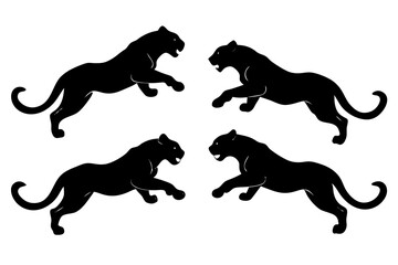 set of Panther vector silhouette illustration isolated on white background