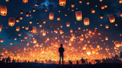 Sky filled with lanterns, night festival
