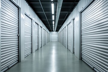 Obraz premium Corridor in self storage facility with metal doors