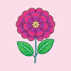 Fototapeta premium Stylized pink flower illustration, vibrant floral bloom with green leaves, decorative botanical vector element for spring greeting cards