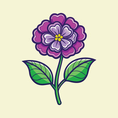 Vibrant Purple Flower with Green Leaves Botanical Illustration