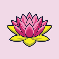 Vibrant Pink and Yellow Lotus Flower Blossom Illustration Design Graphic Art