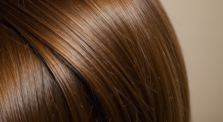 Fototapeta premium Close-up view of sleek, shiny brown hair flowing, revealing its rich color and smooth texture.