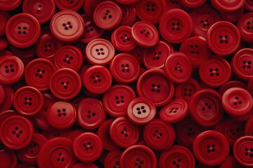 Close-up of Many Red Buttons Forming a Pile Overhead Shot for Sewing Crafts and Design Projects in Studio